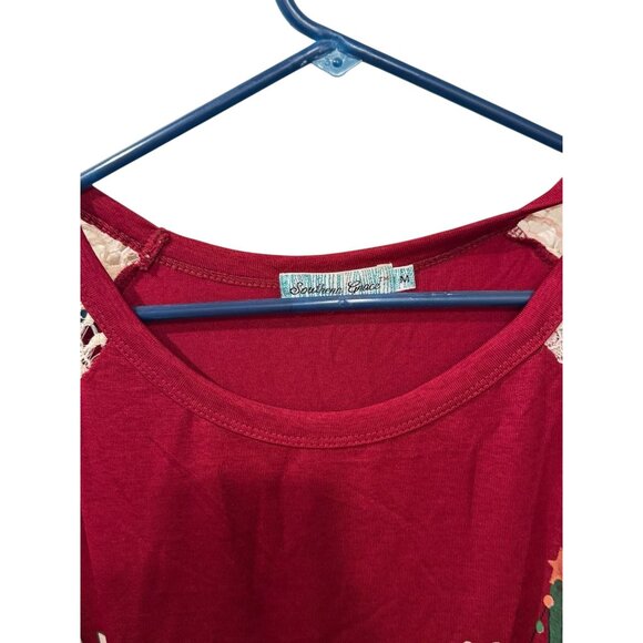 Womens Christmas Graphic Top W/Lace Sleeves  Camper Design Merry Little Christma - Picture 3 of 5